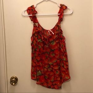 Anthropologie Strawberry Tank Ruffle Sleeve